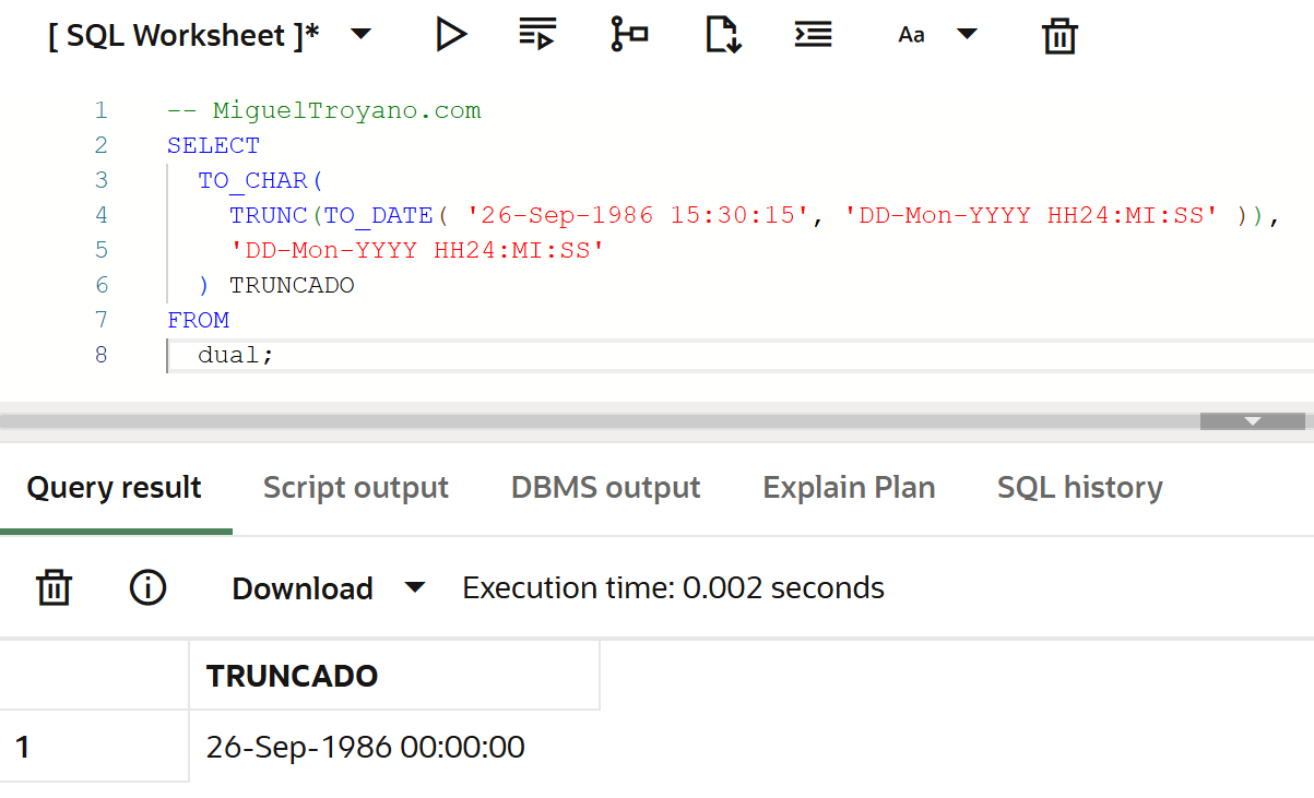 Función TRUNC en Oracle